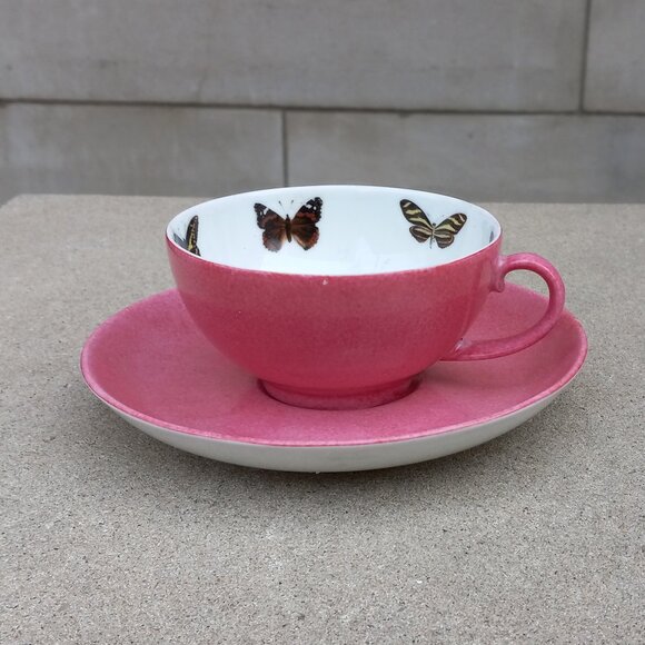 Marion Rebecca idc France Pink BUTTERFLIES Cup & Saucer Set - Vintage - Picture 1 of 12